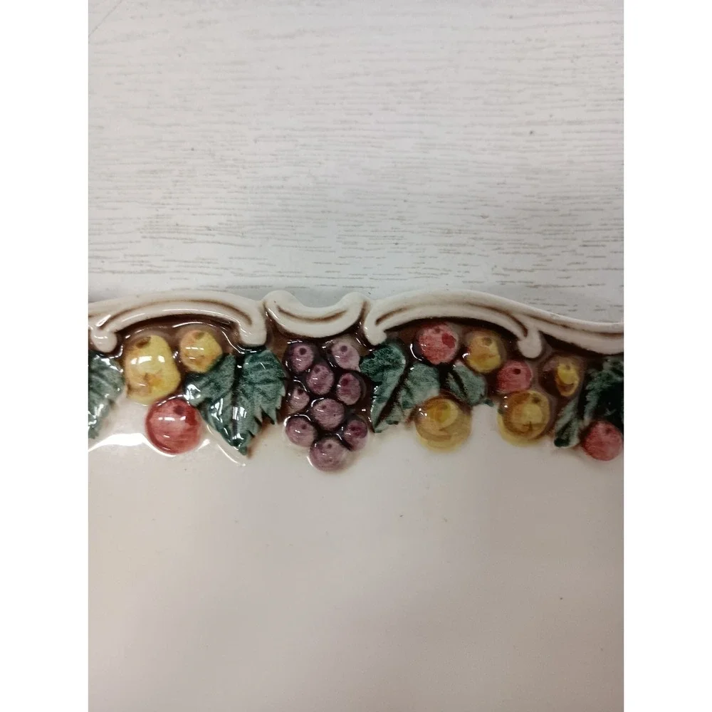 Vintage Lefton Serving Dish Platter Raised Fruit Border Rectangular Ceramic